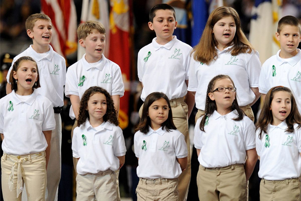 The Sandy Hook Elementary School Chorus at Super Bowl XLVII on Sunday, Feb. 3, 2013 in New Orleans.            (AP/Jordan Strauss)