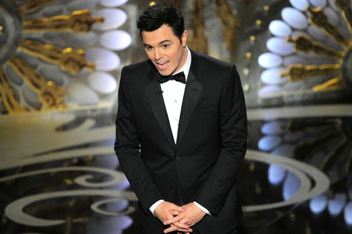 Seth MacFarlane during the Oscars on Sunday Feb. 24, 2013, in Los Angeles.     (AP/Chris Pizzello)