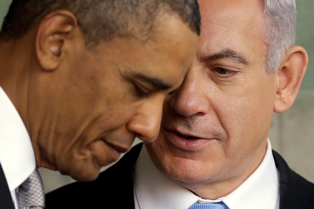President Barack Obama, left, listens to Israeli Prime Minister Benjamin Netanyahu.                            (AP/Pablo Martinez Monsivais)