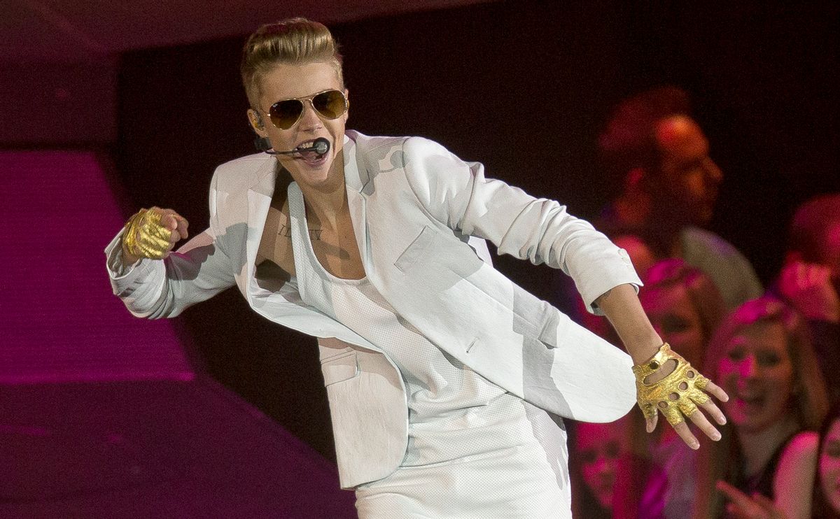 Canadian singer Justin Bieber performs at the o2 Arena in east London.           (Joel Ryan/invision/AP)