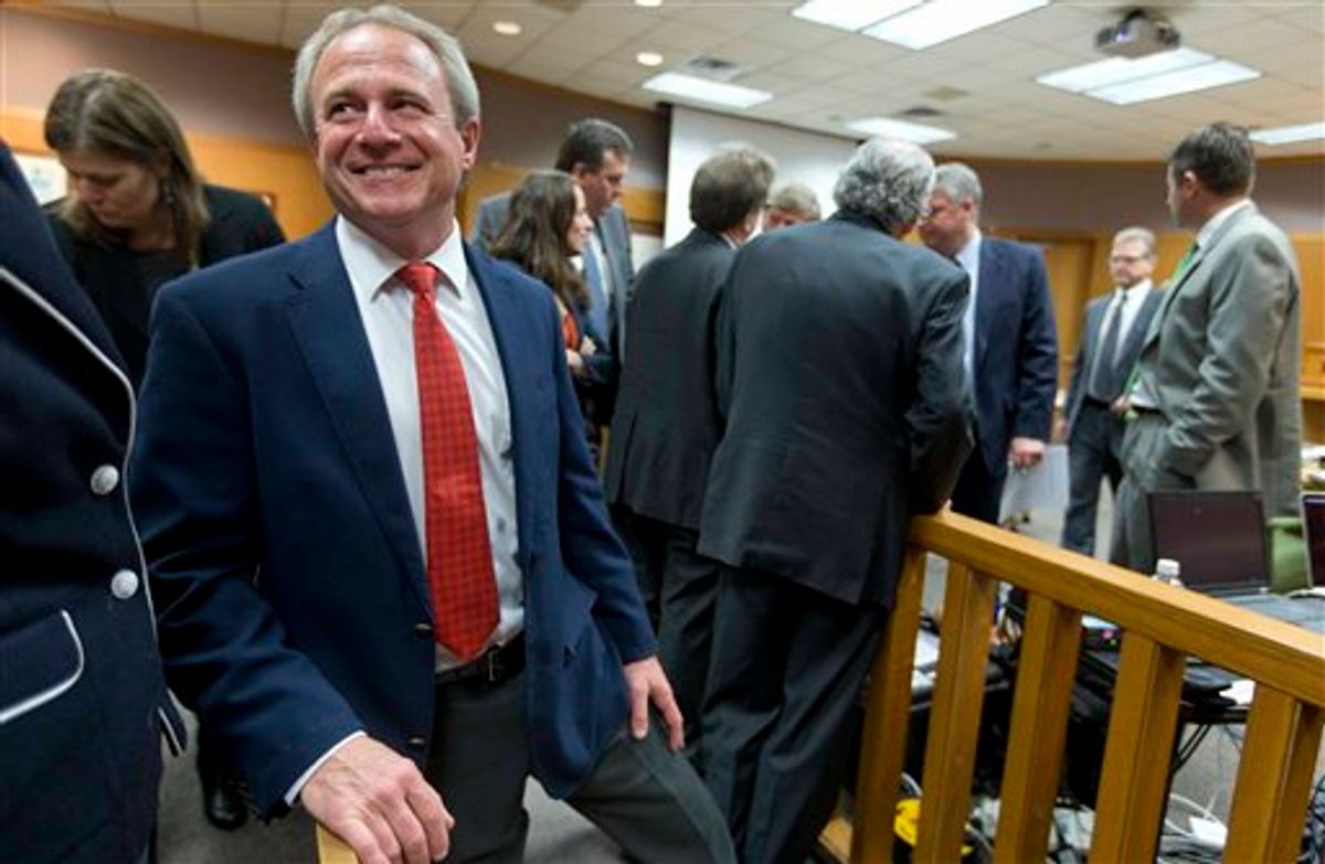 Michael Morton looks on as he jokes with a friend during a break inside of the court room on the third day of the inquiry into former Williamson County district attorney Ken Anderson. (AP/Statesman.com, Ricardo B. Brazziell, Pool) 