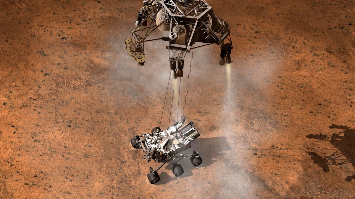 This artist's concept depicts the moment that NASA's Curiosity rover touches down onto the Martian surface.        (Reuters)