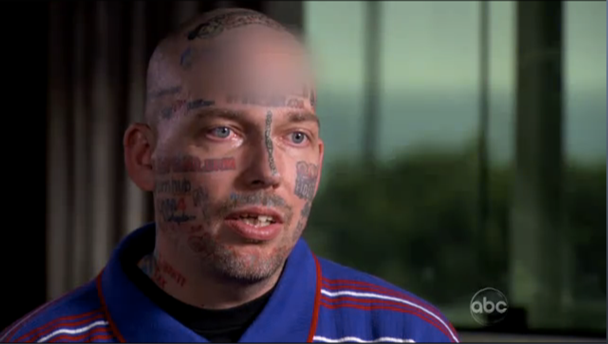 Man turns face into tattoo billboard for Internet porn sites, regrets it |  