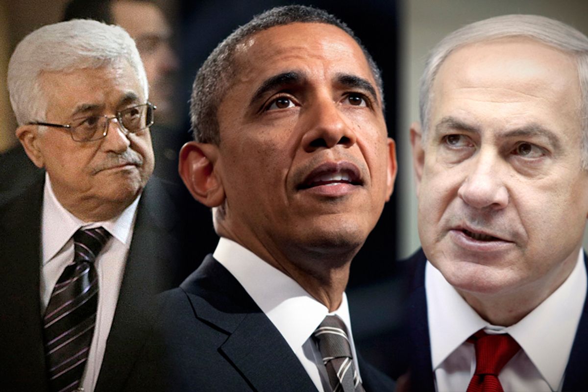 Mahmoud Abbas, Barack Obama, Benjamin Netanyahu                              (AP/Pablo Martinez Monsivais/Evan Vucci/Lior Mizrahi)