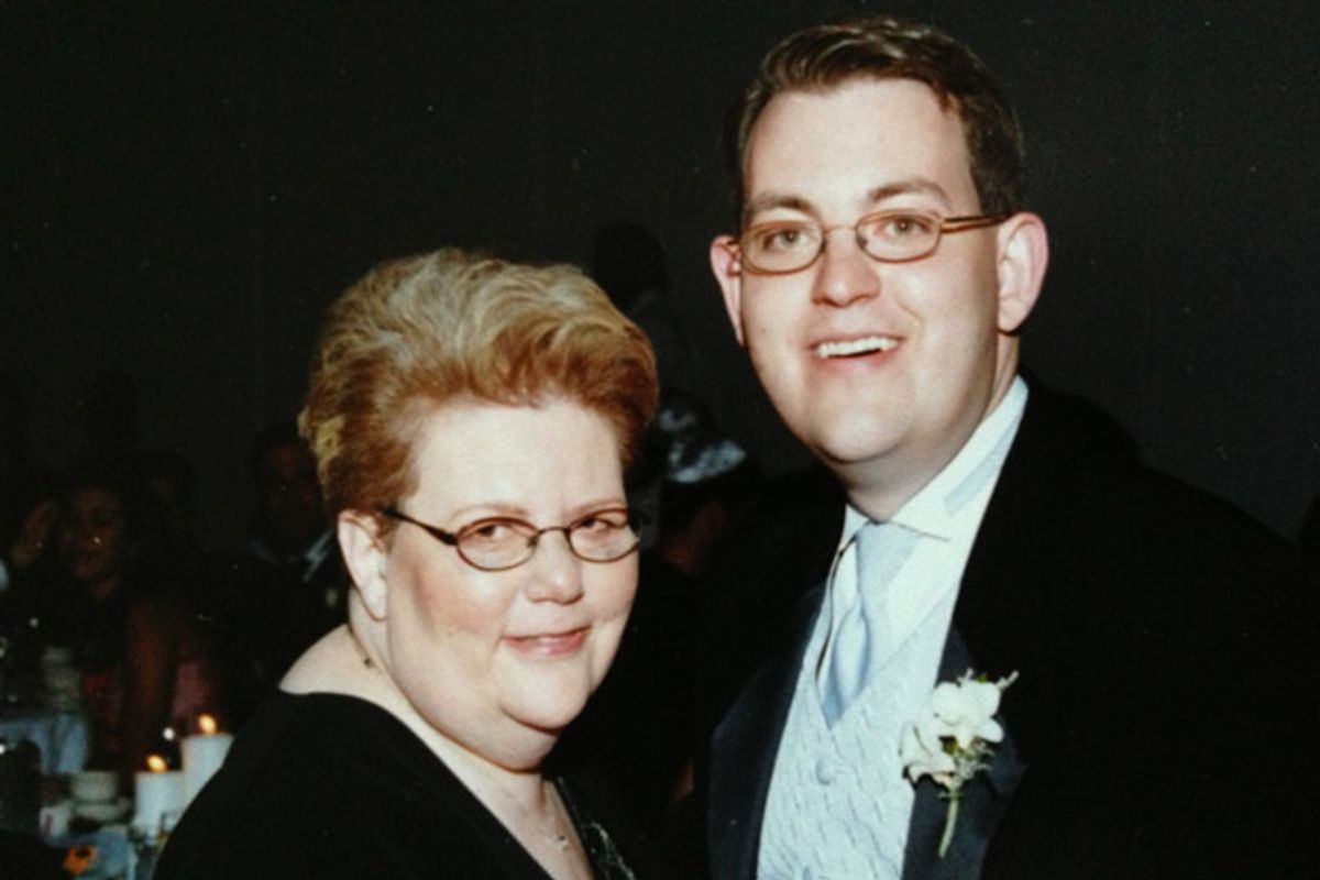 Charles Ornstein with his mother Harriet Ornstein on his wedding day, weeks after she was mugged in a parking lot and knocked to the pavement with a broken nose.       (Randall Stewart, Photo courtesy of Charles Ornstein)