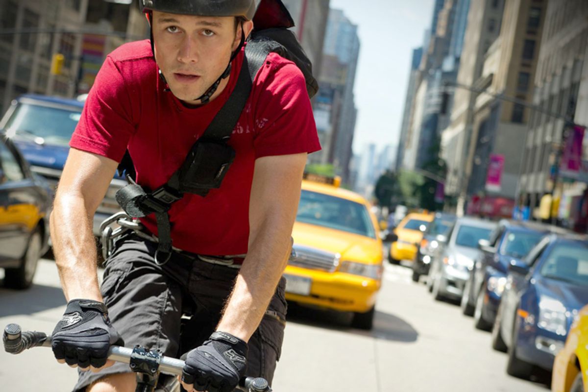 Joseph Gordon-Levitt as a bike messenger in "Premium Rush."   (Columbia Pictures)