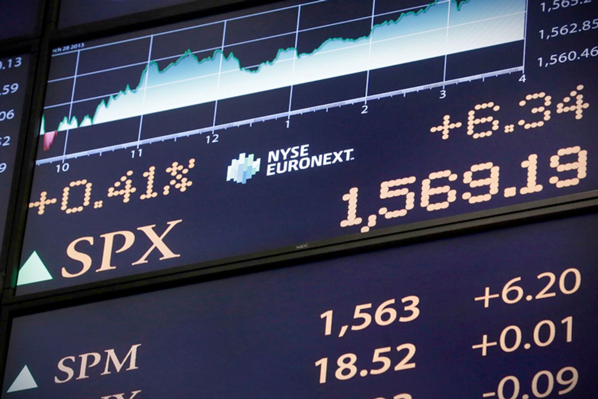 A board on the floor of the New York Stock Exchange                            (AP/Richard Drew)