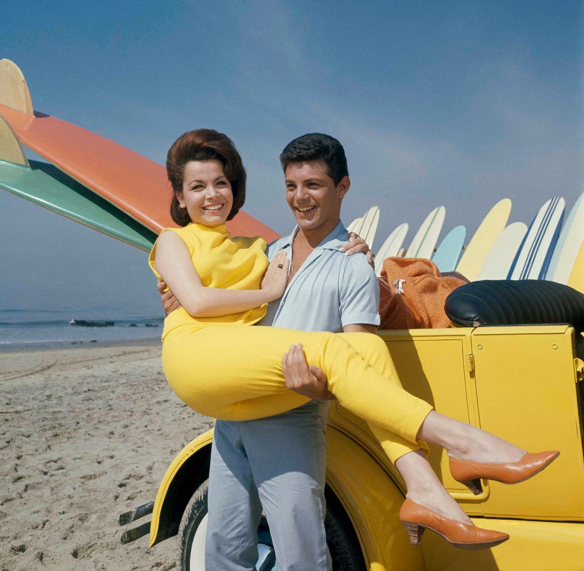 Frankie Avalon and Annette Funicello are seen on Malibu Beach during filming of "Beach Party," in California in 1963.     (AP/File)