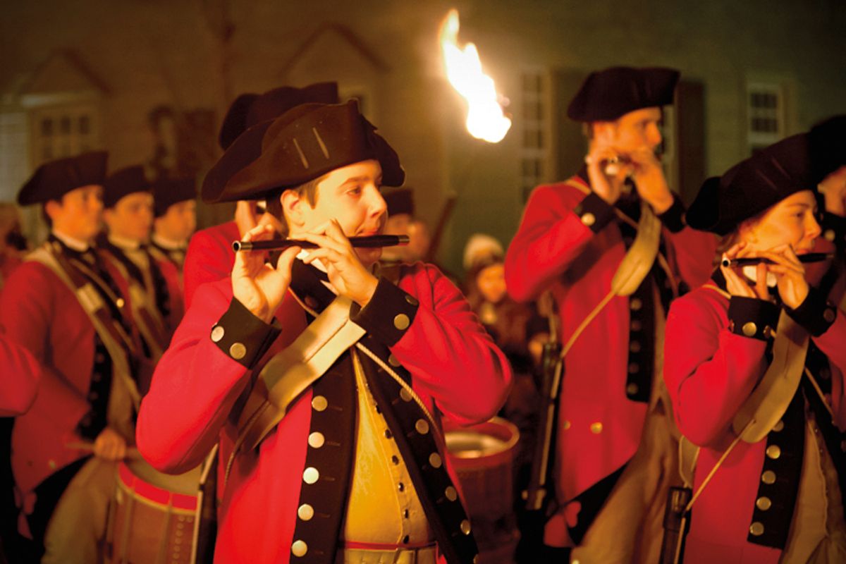 Fife and drum corps march in Illumination of the Taverns in Colonial Williamsburg.     (<a href='http://www.shutterstock.com/gallery-138433p1.html'>Steve Heap</a> via <a href='http://www.shutterstock.com/'>Shutterstock</a>)