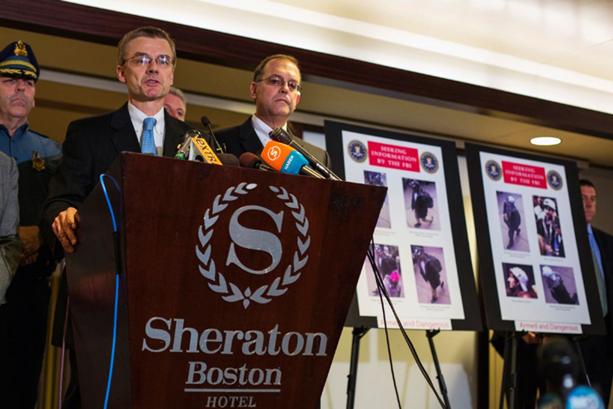 Special Agent in Charge of the FBI's Boston Field Office Richard DesLauriers speaks as he releases images of suspects, April 18, 2013.           (Reuters/Lucas Jackson)