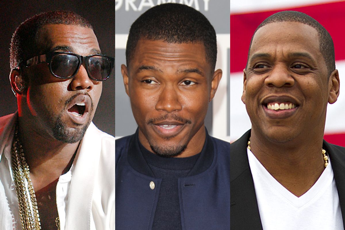  Kanye West, Frank Ocean, Jay-Z             (AP/Abdeljalil Bounhar/<a href='http://www.shutterstock.com/gallery-564025p1.html'>Helga Esteb</a> via <a href='http://www.shutterstock.com/'>Shutterstock</a>/Matt Rourke/Salon)
