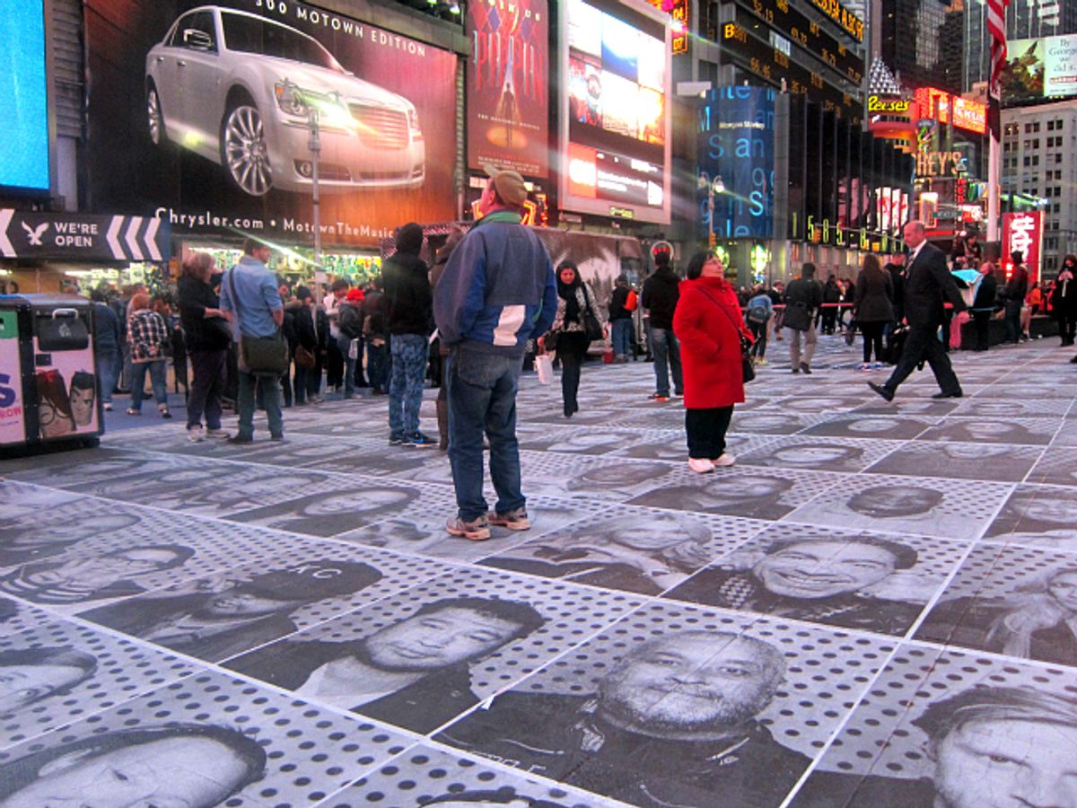  JR's "Inside Out New York City" in Times Square.   (Allison Meier via Hyperallergic)