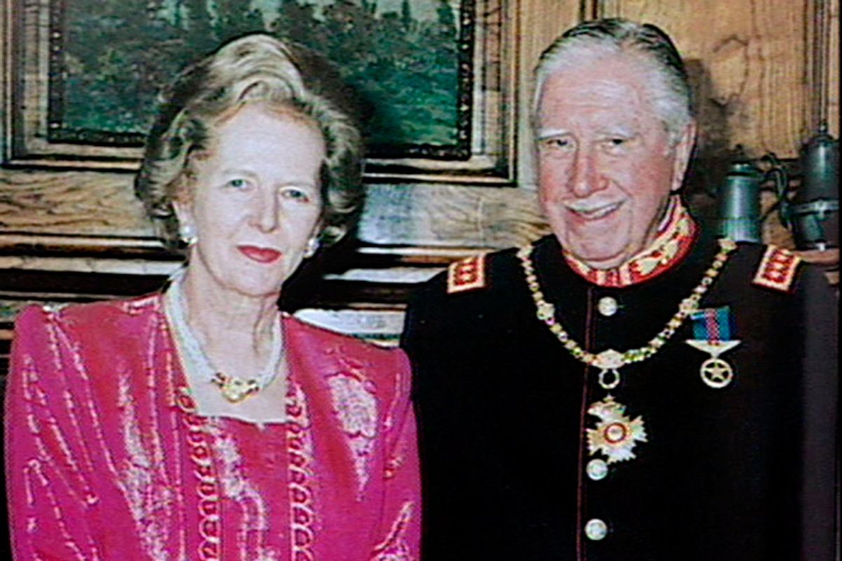Margaret Thatcher and Augusto Pinochet in March, 1994, during a private meeting in Santiago.     (Reuters)