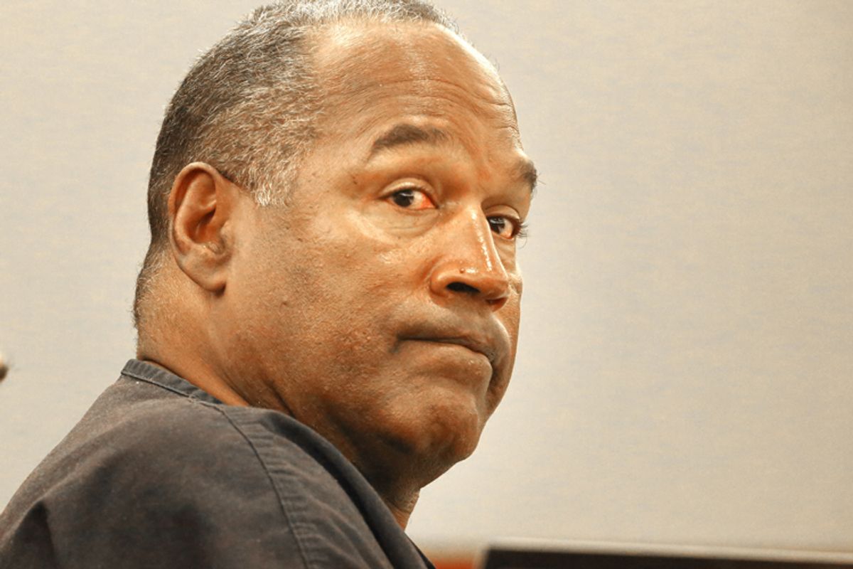 O.J. Simpson sits during an evidentiary hearing in Clark County District Court on Thursday, May 16, 2013 in Las Vegas. Simpson, who is currently serving a nine-to-33-year sentence in state prison as a result of his October 2008 conviction for armed robbery and kidnapping charges, is using a writ of habeas corpus, to seek a new trial, claiming he had such bad representation that his conviction should be reversed. (AP Photo/Las Vegas Review-Journal, Jeff Scheid, Pool)  (Jeff Scheid)