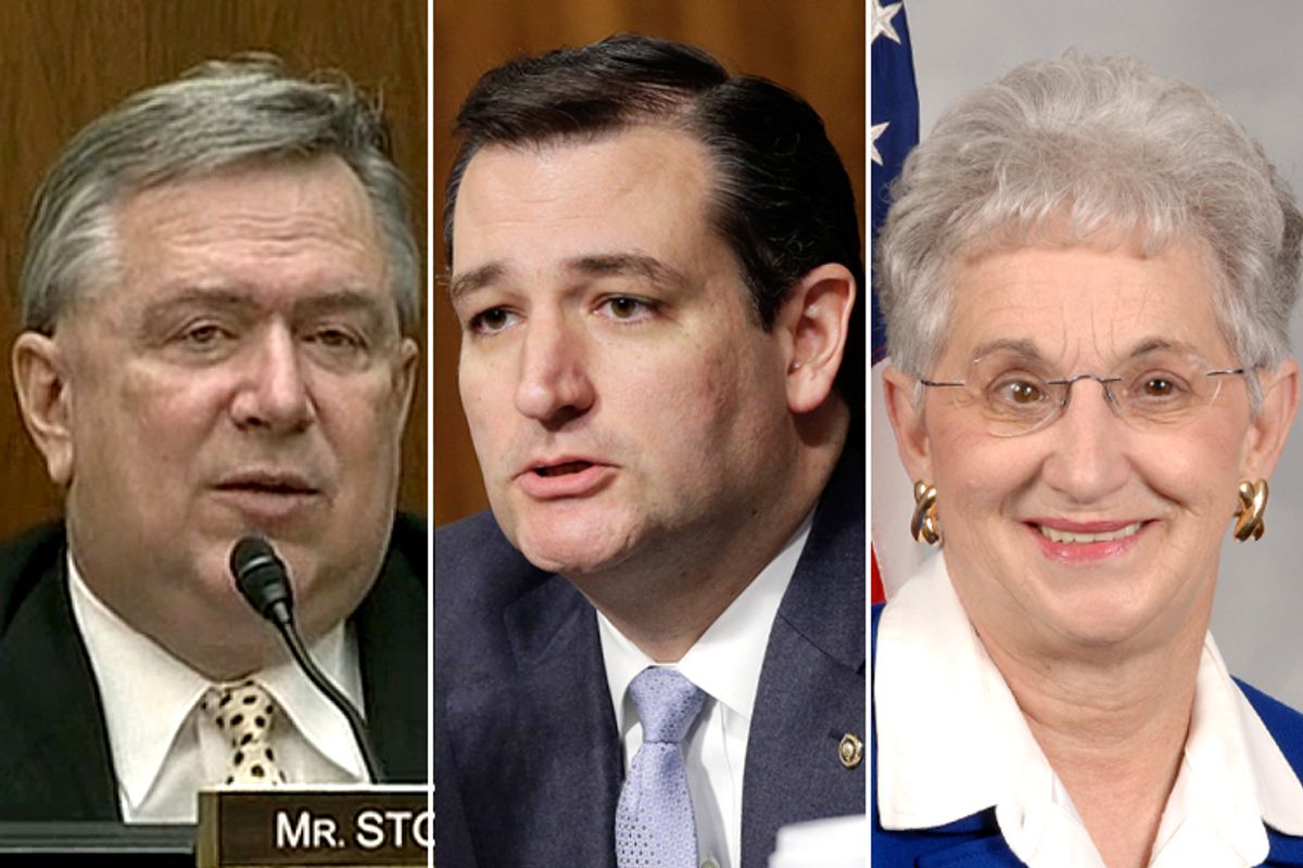 Steve Stockman, Ted Cruz, Virginia Foxx                  (C-Span/AP/J. Scott Applewhite/Wikimedia)