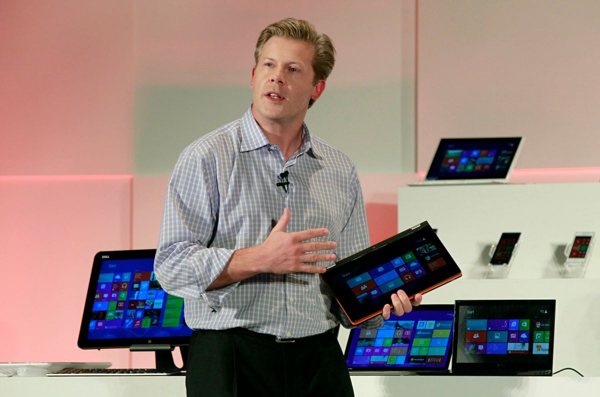 Microsoft Corporation's Corporate Vice President Nick Parker describes new products during the Computex Taipei 2013, June 5, 2013.      (AP/Wally Santana)