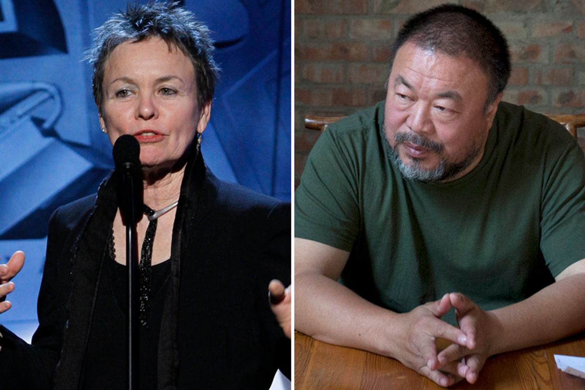 Laurie Anderson, Ai Weiwei (Reuters/Lucy Nicholson/AP/Alexander F. Yuan)