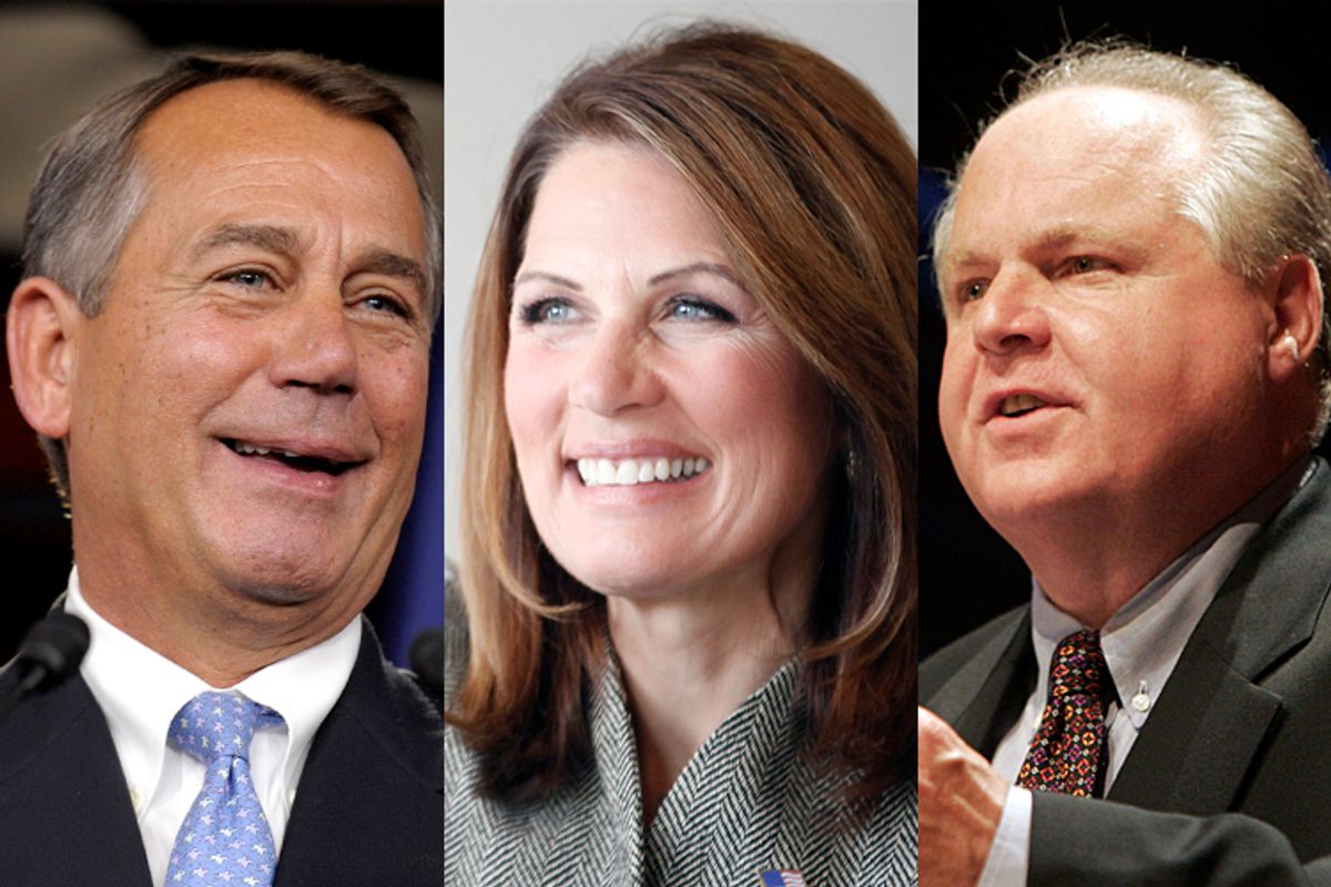 John Boehner, Michele Bachmann, Rush Limbaugh                                                              (AP/Susan Walsh/Stacy Bengs/Reuters/Micah Walter)