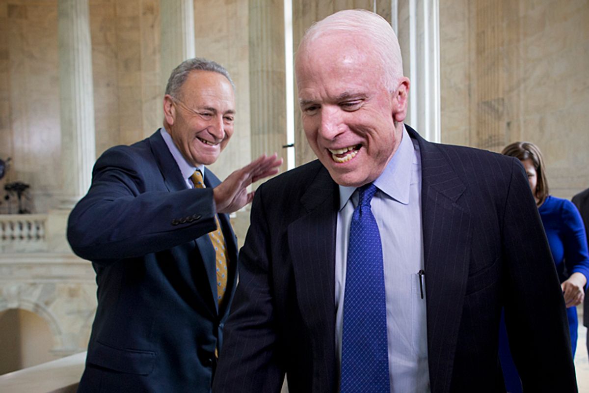 Senators John McCain, R-Ariz., Chuck Schumer, D-N.Y.          (AP/J. Scott Applewhite)