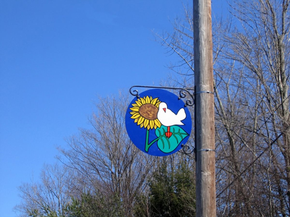 This colorful symbol of peace adorns each pole in the tiny town of Bethel, New York, home of the original Woodstock Music Festival, which took place in 1969. 