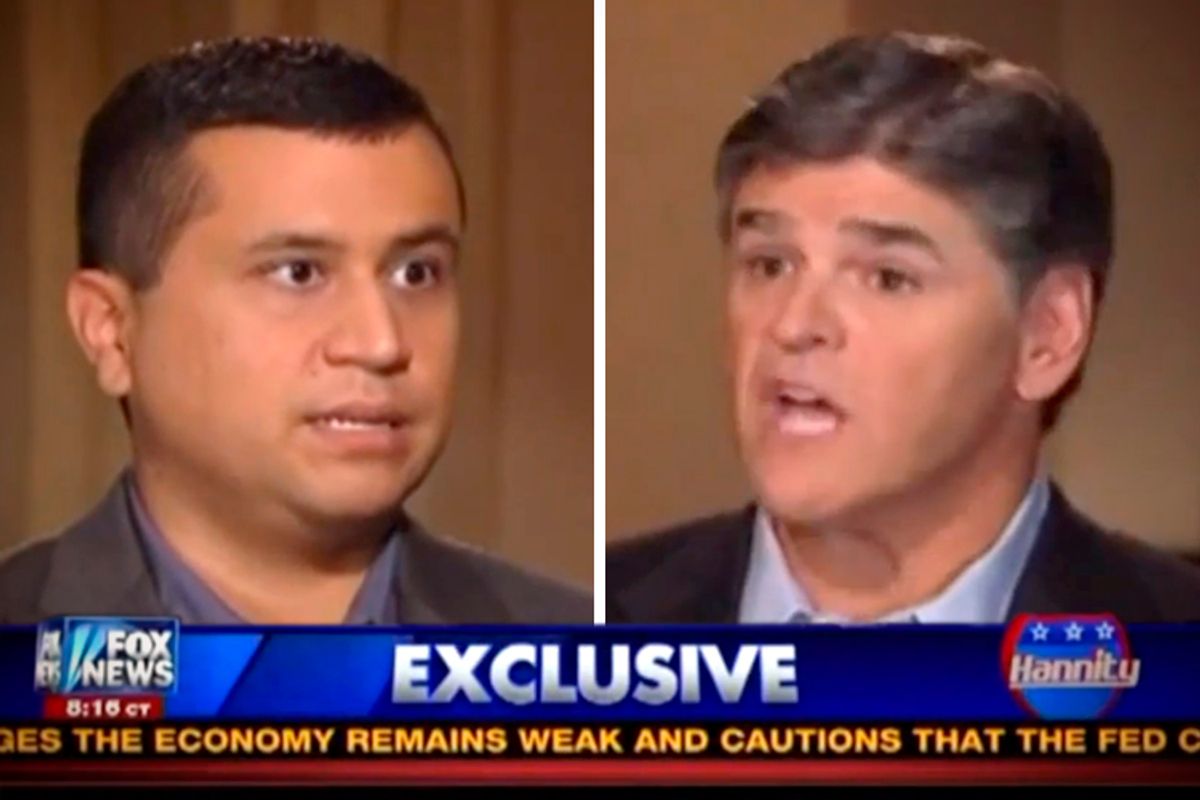 George Zimmerman and Sean Hannity, during a 2012 Fox News interview.                (Fox News, screenshot composite by Salon)