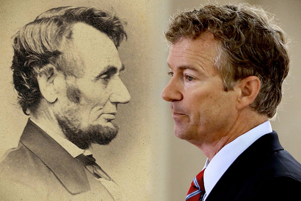Abraham Lincoln, Rand Paul   (Reuters/Gary Cameron)