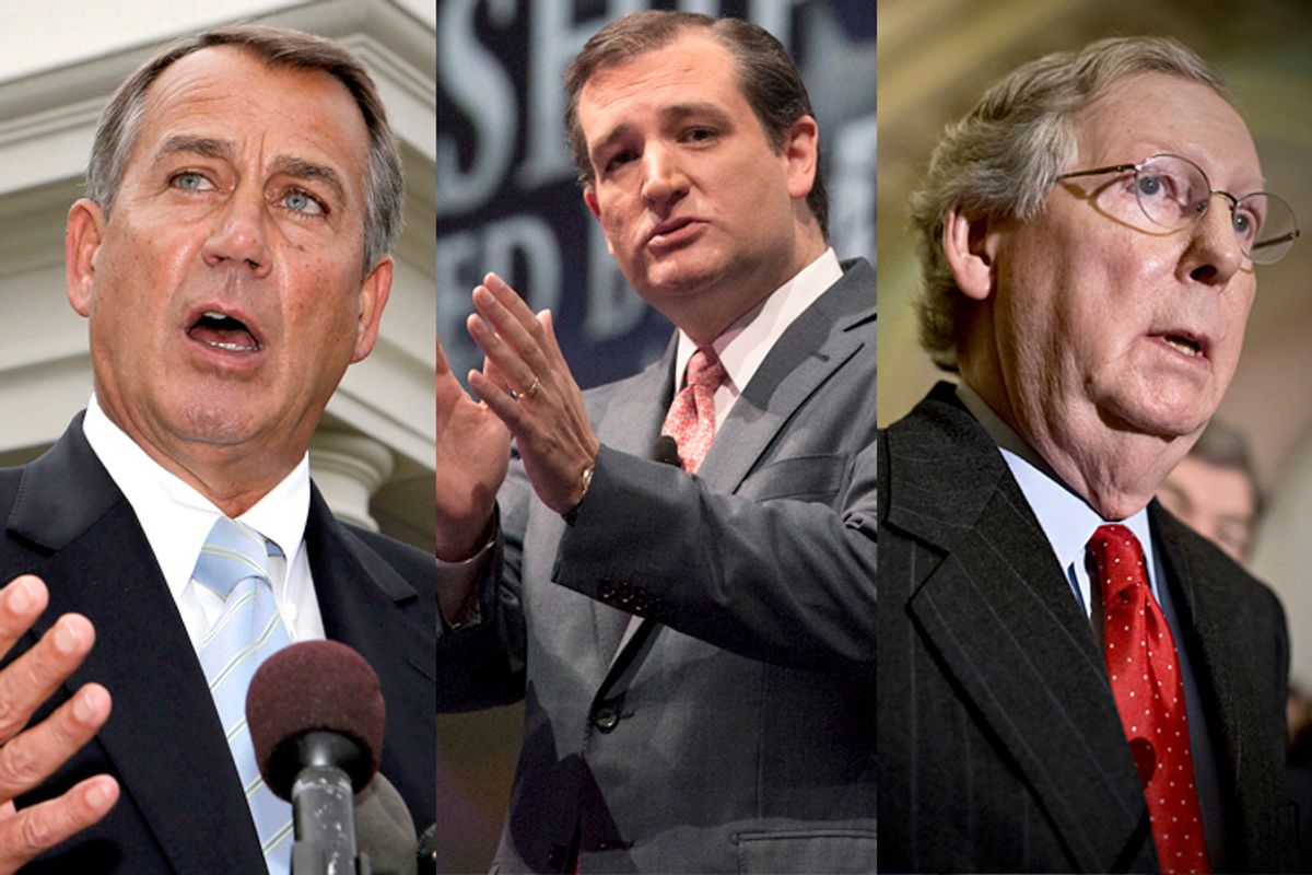John Boehner, Ted Cruz, Mitch McConnell                                                                                                                                      (Reuters/Larry Downing/Adrees Latif/AP/J. Scott Applewhite)