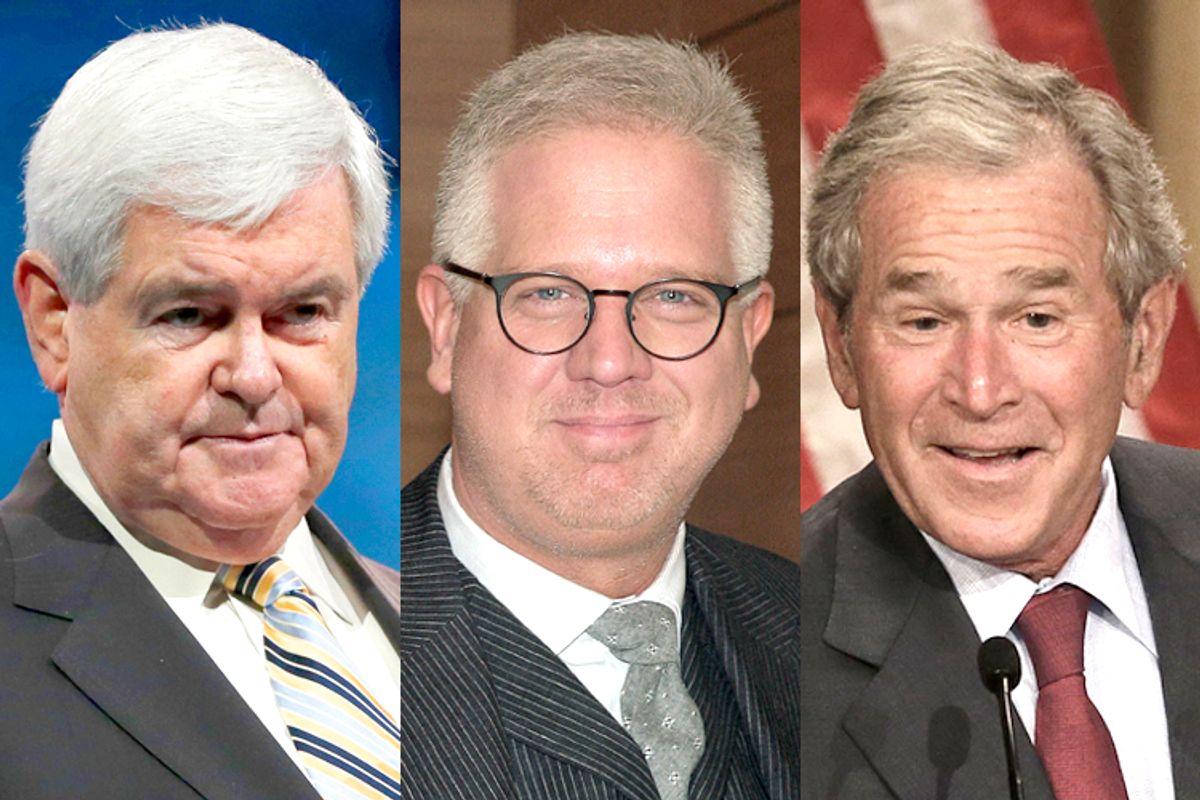 Newt Gingrich, Glenn Beck, George W. Bush            (AP/Carolyn Kaster/AP/Andy Kropa/AP/LM Otero)
