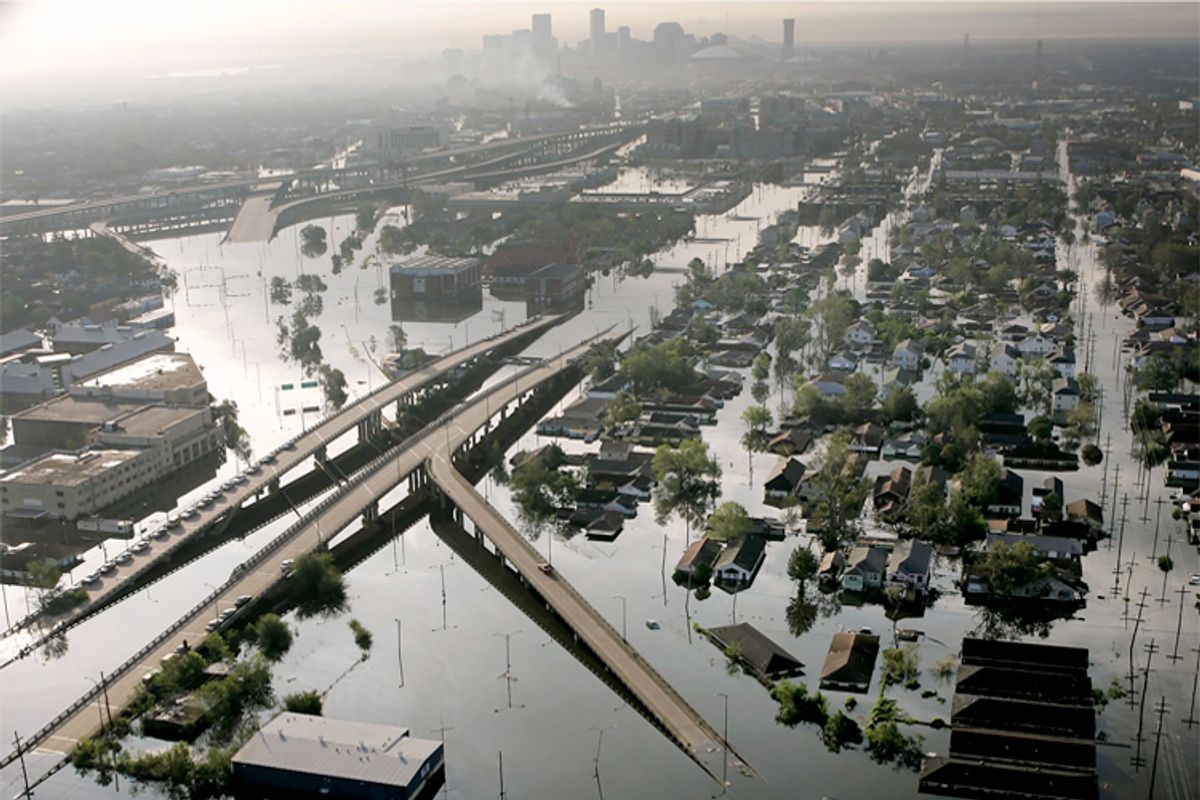 Floodwaters from Hurricane Katrina fill the streets near downtown New Orleans, Aug. 30, 2005       (AP/David J. Phillip)