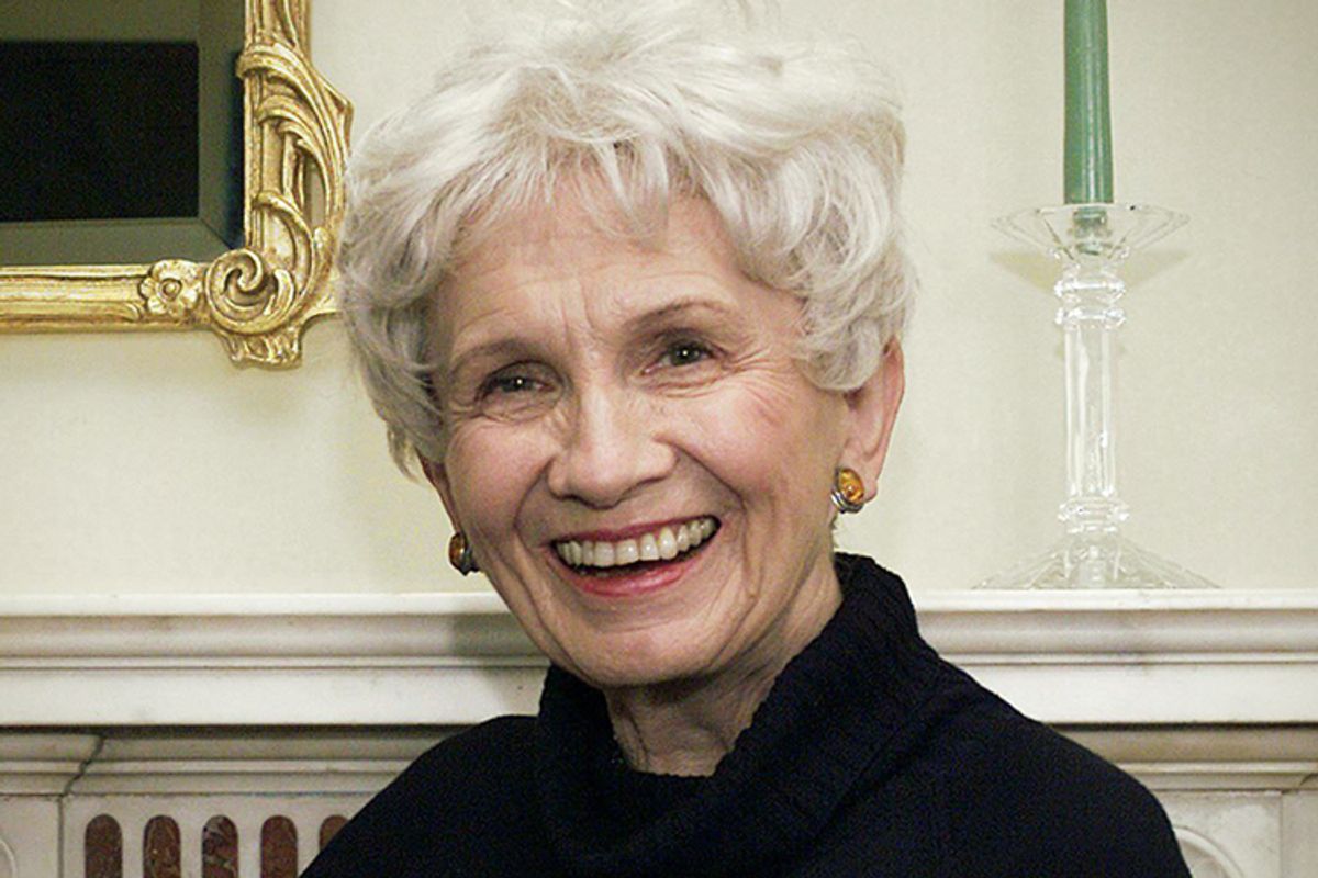 FILE - In this Oct. 28, 2002 file photo, Canadian author Alice Munro poses for a photograph at the Canadian Consulate's residence in New York. Munro has won this year's Nobel Prize in literature it was announced Thursday Oct. 10, 2013. The Swedish Academy, which selects Nobel literature winners, called her a "master of the contemporary short story". (AP Photo/Paul Hawthorne, File)        (Paul Hawthorne)