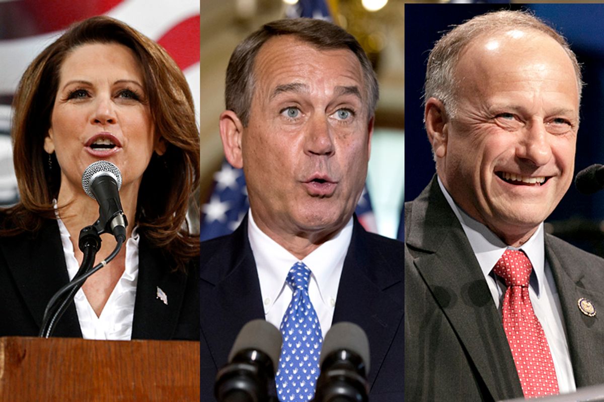 Michele Bachmann, John Boehner, Steve King                                                      (Reuters/Jeff Haynes/AP/J. Scott Applewhite/Reuters/Brian Frank)