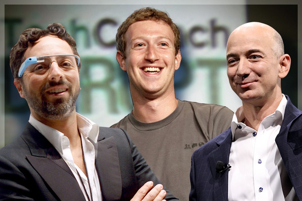 Sergey Brin, Mark Zuckerberg, Jeff Bezos           (Reuters/Carlo Allegri/Beck Diefenbach/AP/Matt Sayles/Salon)
