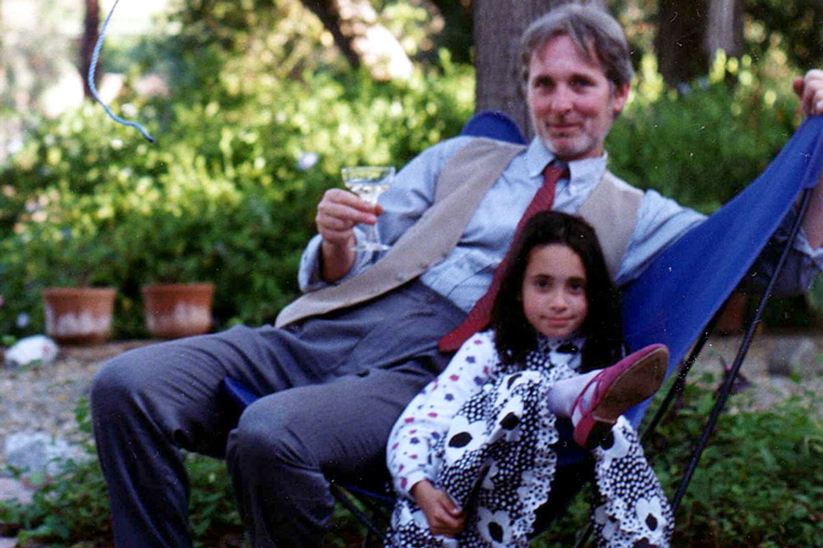 A photo of the author, as a child, with her father.   