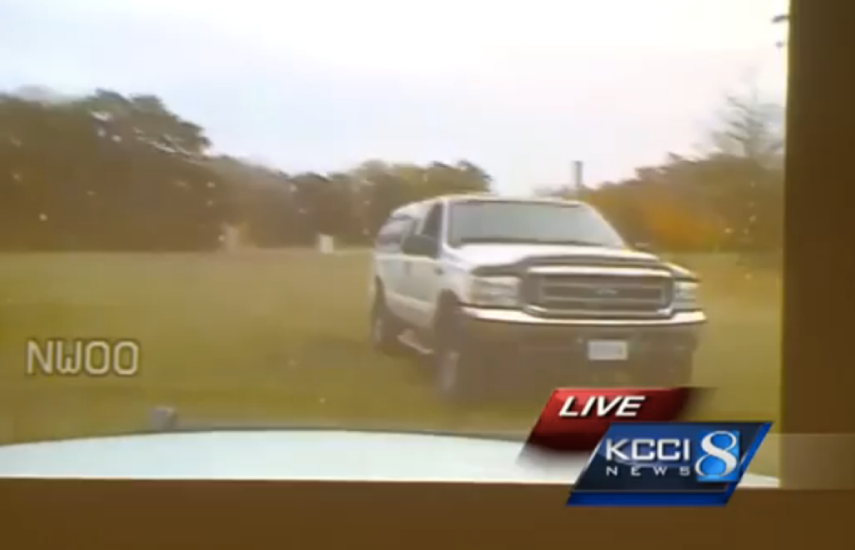  Police car dashboard footage of the truck stolen by Iowa man's son