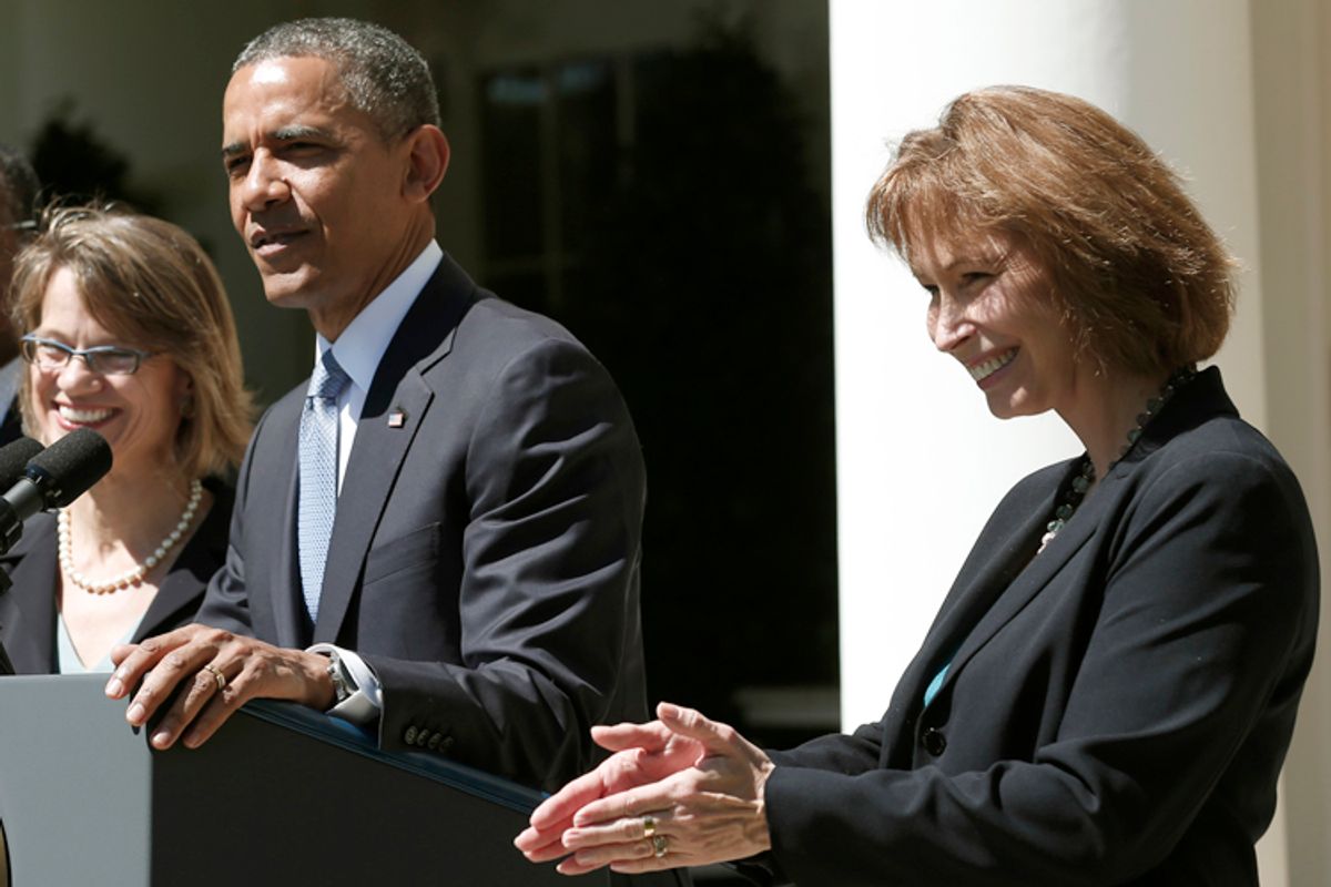 Barack Obama announces nominees to fill vacancies on the United States Court of Appeals for the District of Columbia, June 4, 2013, including Patricia Ann Millett (R).         (Reuters/Kevin Lamarque)