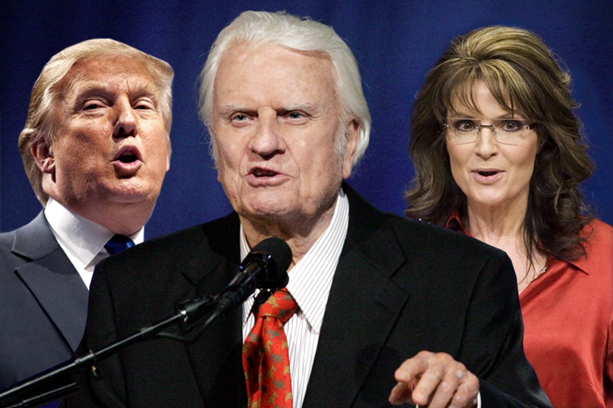 Donald Trump, Billy Graham, Sarah Palin                         (Reuters/AP/Joshua Roberts/Bill Haber/Jonathan Ernst)