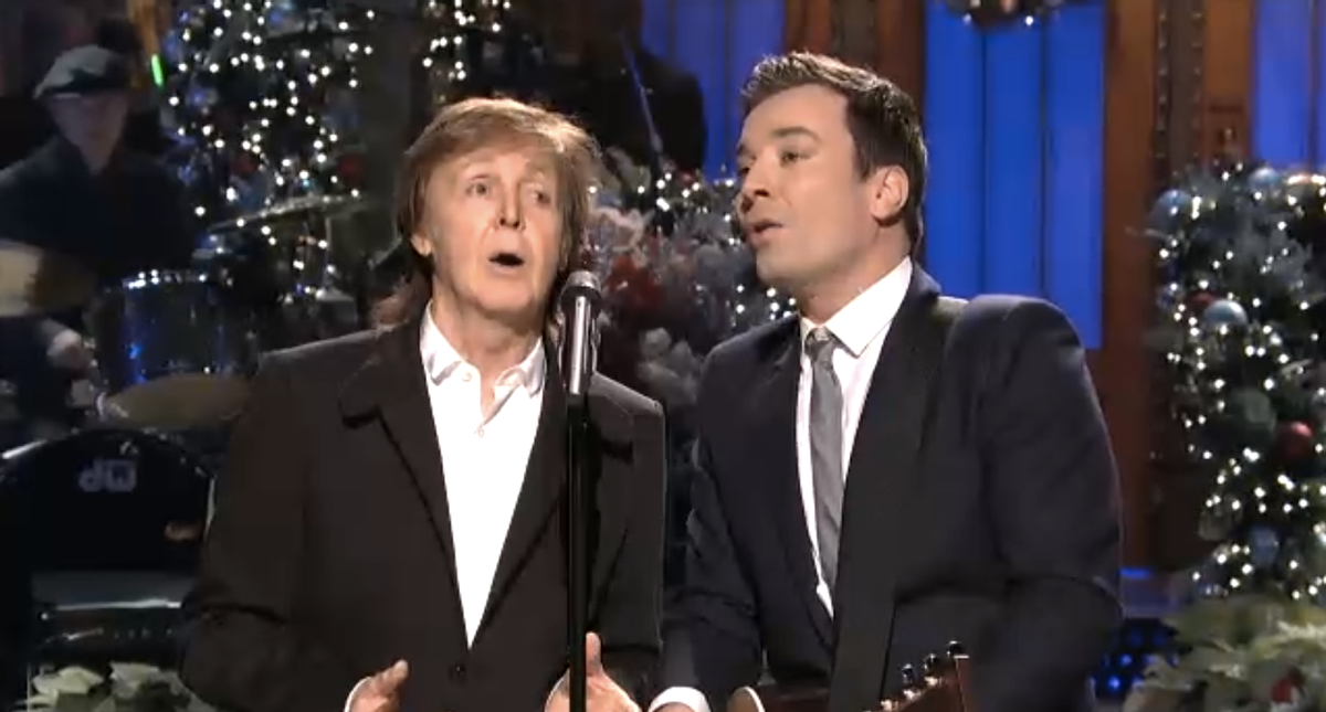 Sir Paul McCartney and Jimmy Fallon sing a duet on Saturday Night Live.   (Screnshot, NBC)