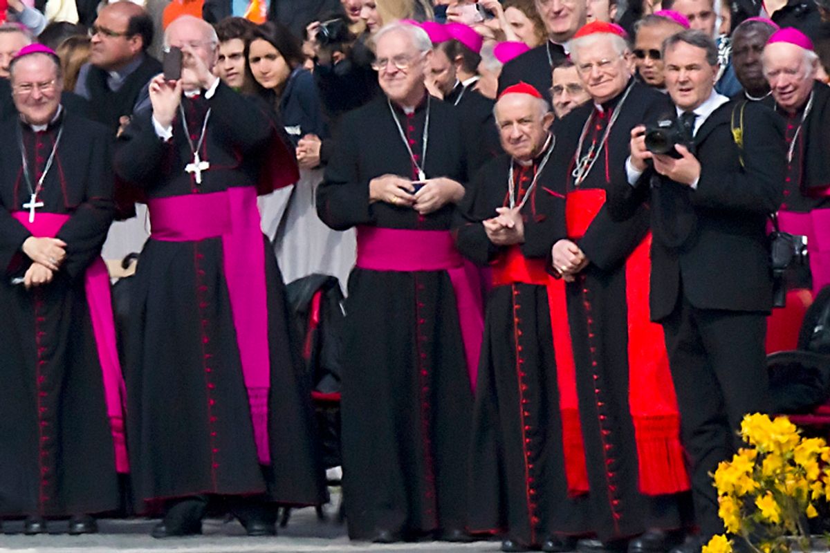 Bishops and Cardinals in St. Peter's Square at the Vatican, April 3, 2013.     (AP/Domenico Stinellis)