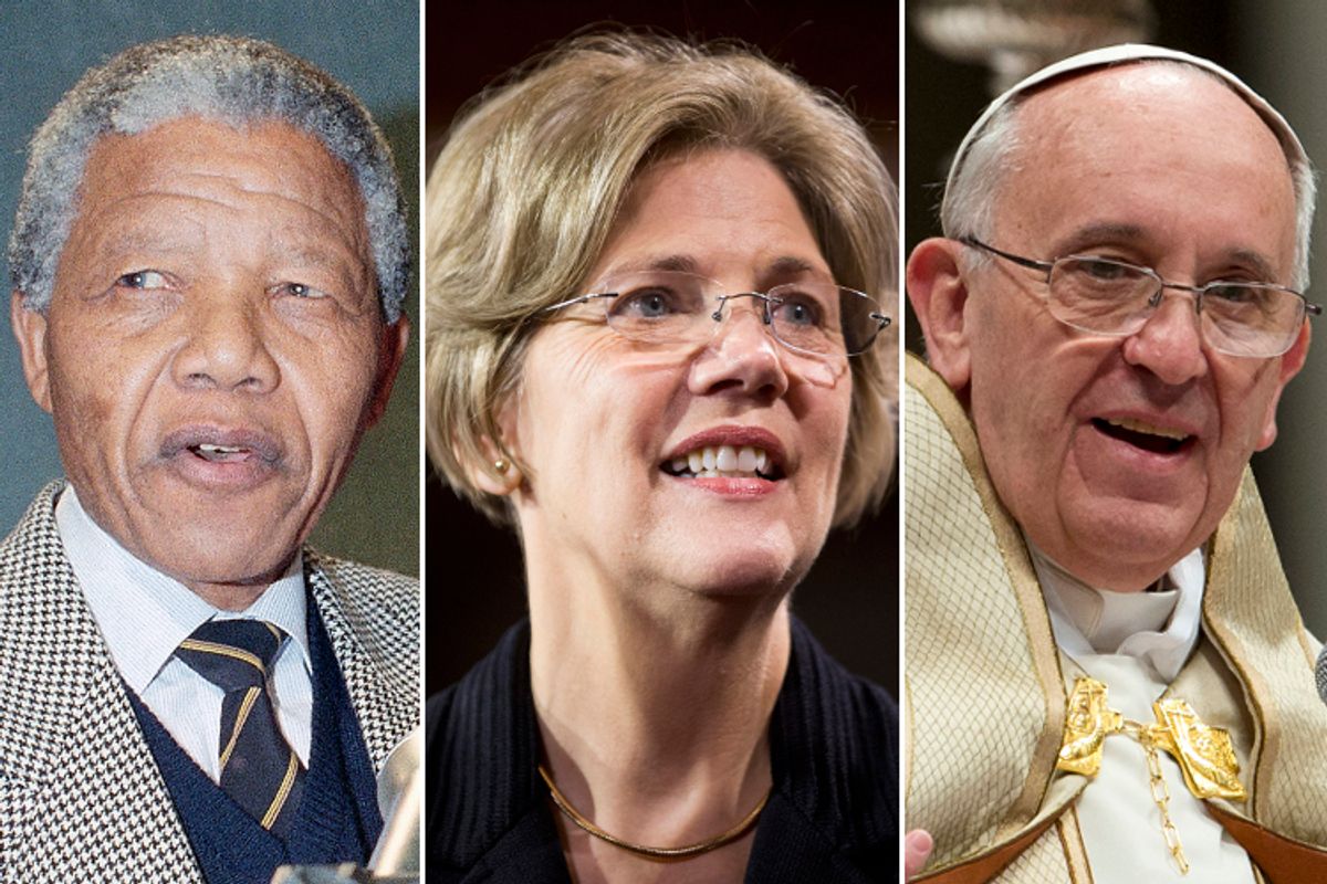 Nelson Mandela, Elizabeth Warren, Pope Francis            (AP/Cill Allen/Reuters/Joshua Roberts/AP/Andrew Medichini)