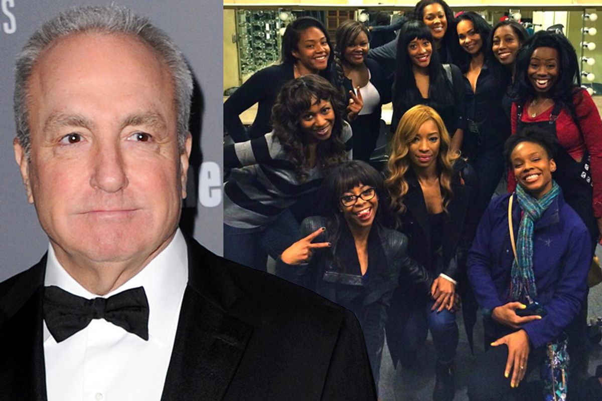 Lorne Michaels and the eleven women who auditioned for "SNL" (AP/Jordan Strauss/flickr/Gabrielle Dennis Twitter)