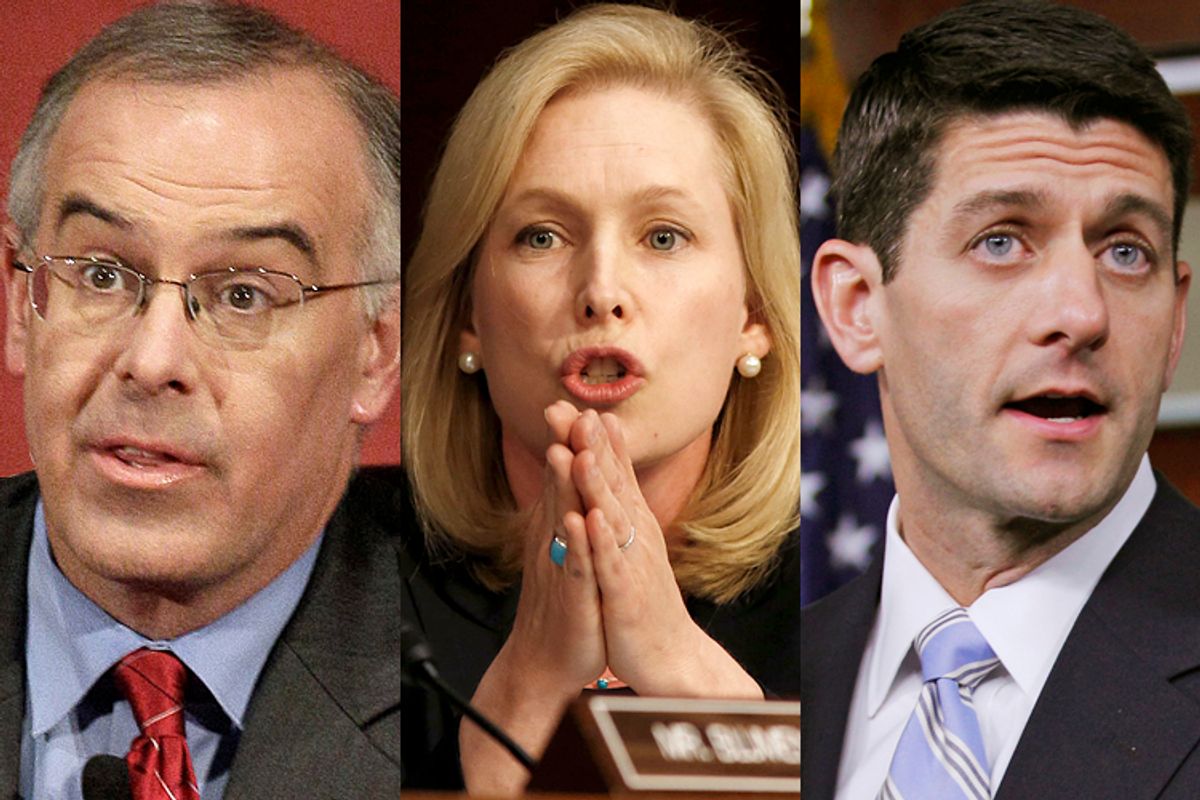 David Brooks, Kirsten Gillibrand, Paul Ryan                   (AP/Nam Y. Huh/Reuters/Larry Downing/Jose Luis Magaua)