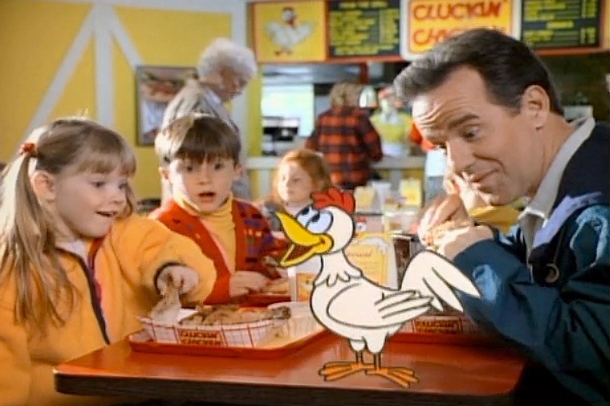 Clucky, spokeschicken for Cluckin' Chicken.       (NBC/Saturday Night Live)