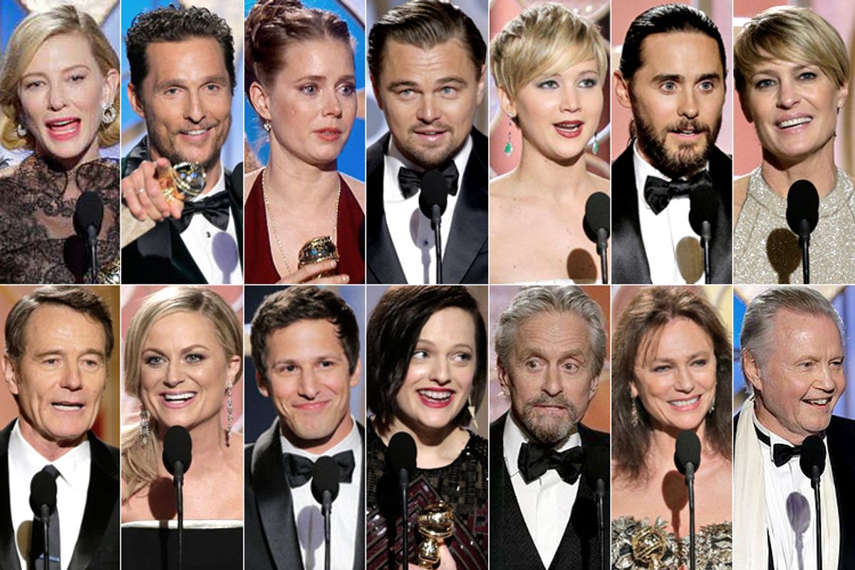 The winning actors and actresses of the 71st annual Golden Globe Awards. 