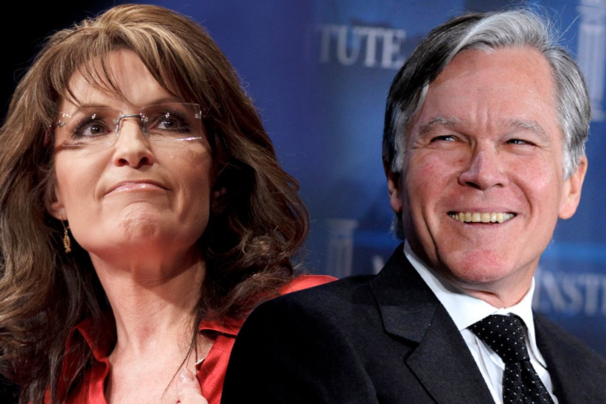 Sarah Palin, Bill Keller          (AP/J. Scott Applewhite/Reuters/Phil Mccarten)