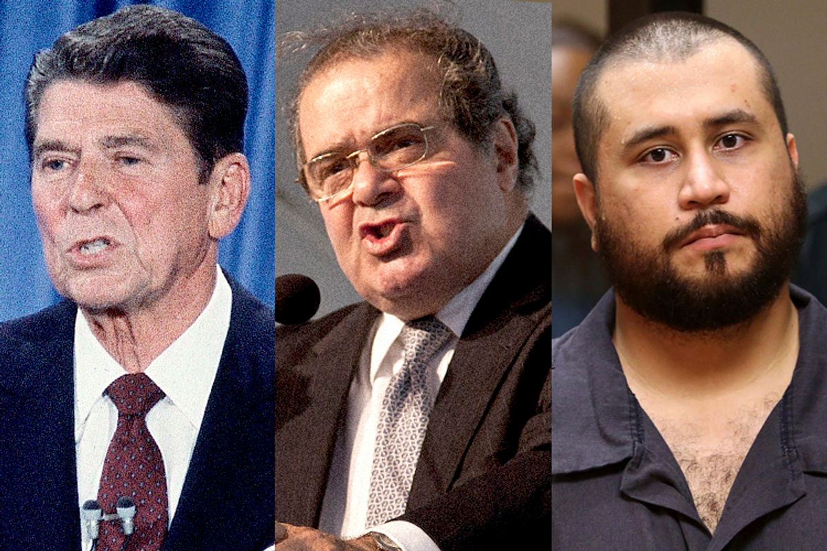 Ronald Reagan, Justice Antonin Scalia, George Zimmerman                                 (AP/Barry Thumma/Morry Gash/Reuters/Joe Burbank)