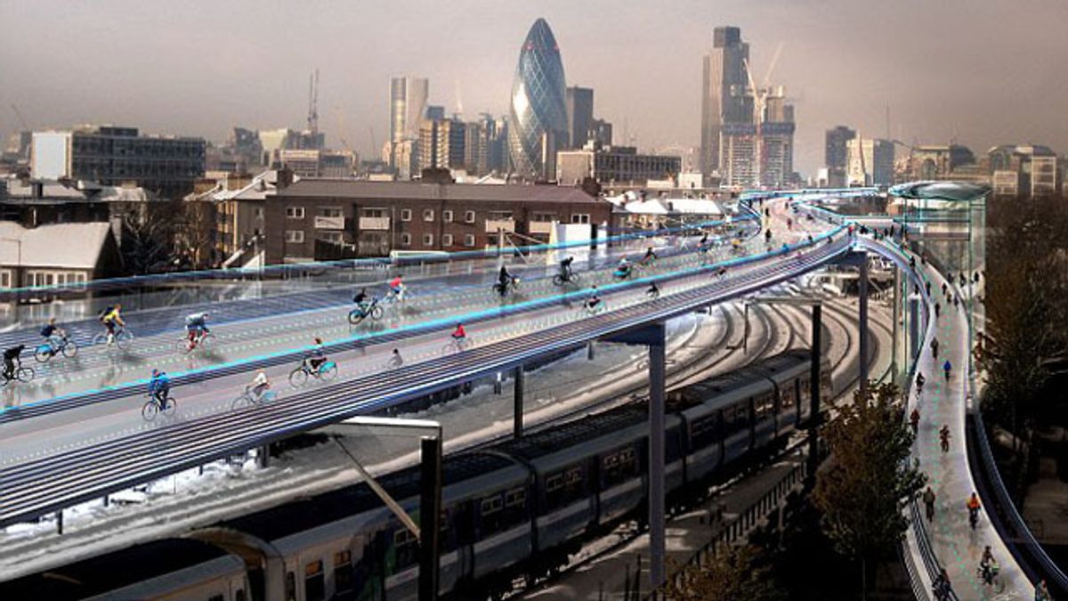 Proposed SkyCycle tracks would float above London's railways  (Foster and Partners)