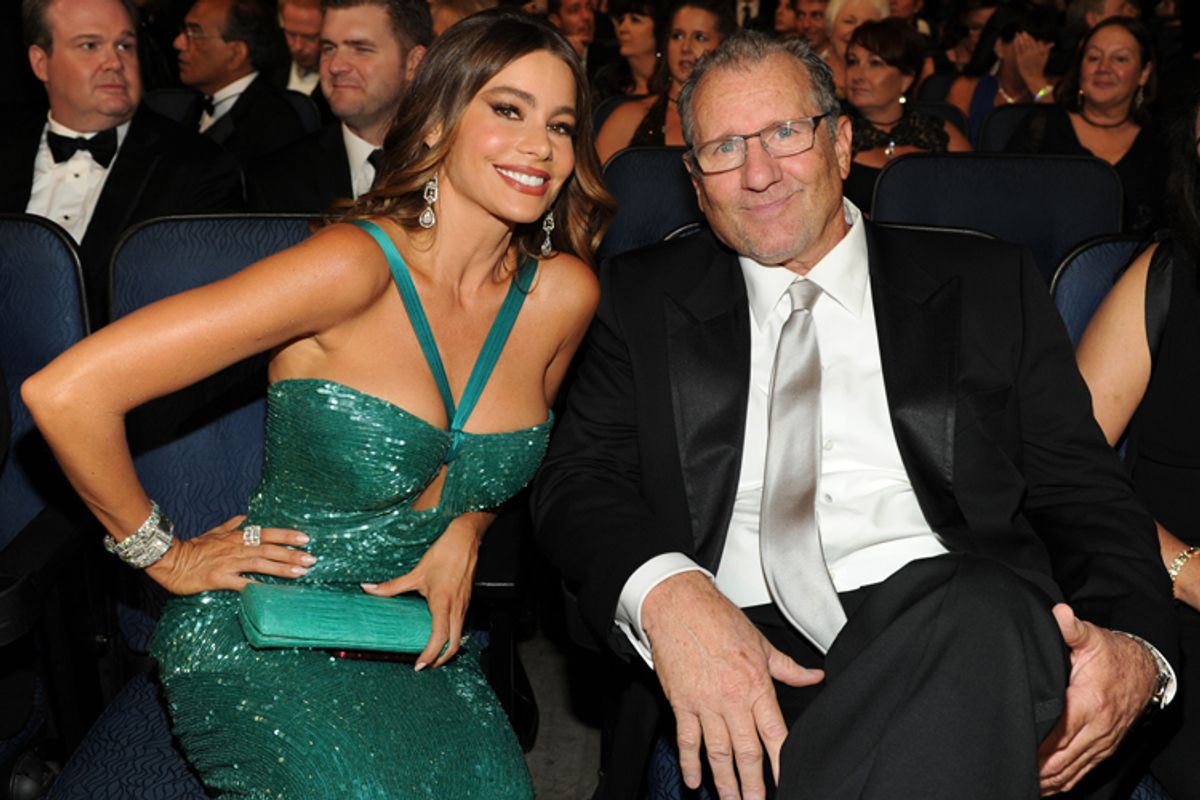 Sofia Vergara and Ed O'Neill of "Modern Family" attend the Emmy Awards, September 23, 2012.        (AP/Frank Micelotta)