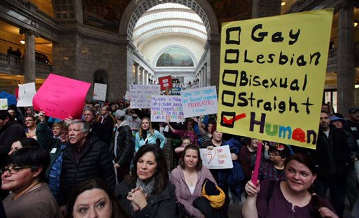 Supporters of equal marriage protest in Utah.                               (AP)