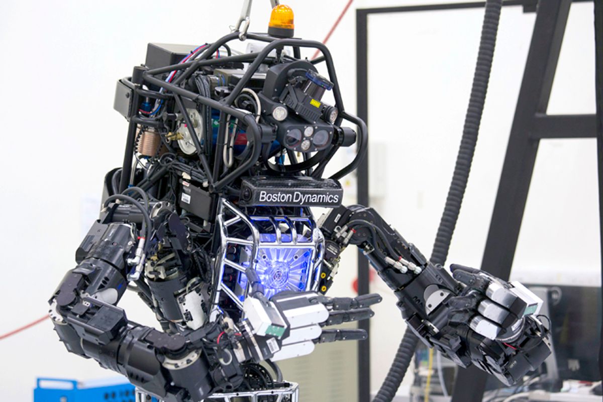 Bipedal humanoid robot "Atlas", primarily developed by the American robotics company Boston Dynamics, now a subsidiary of Google.     (Reuters/Siu Chiu)