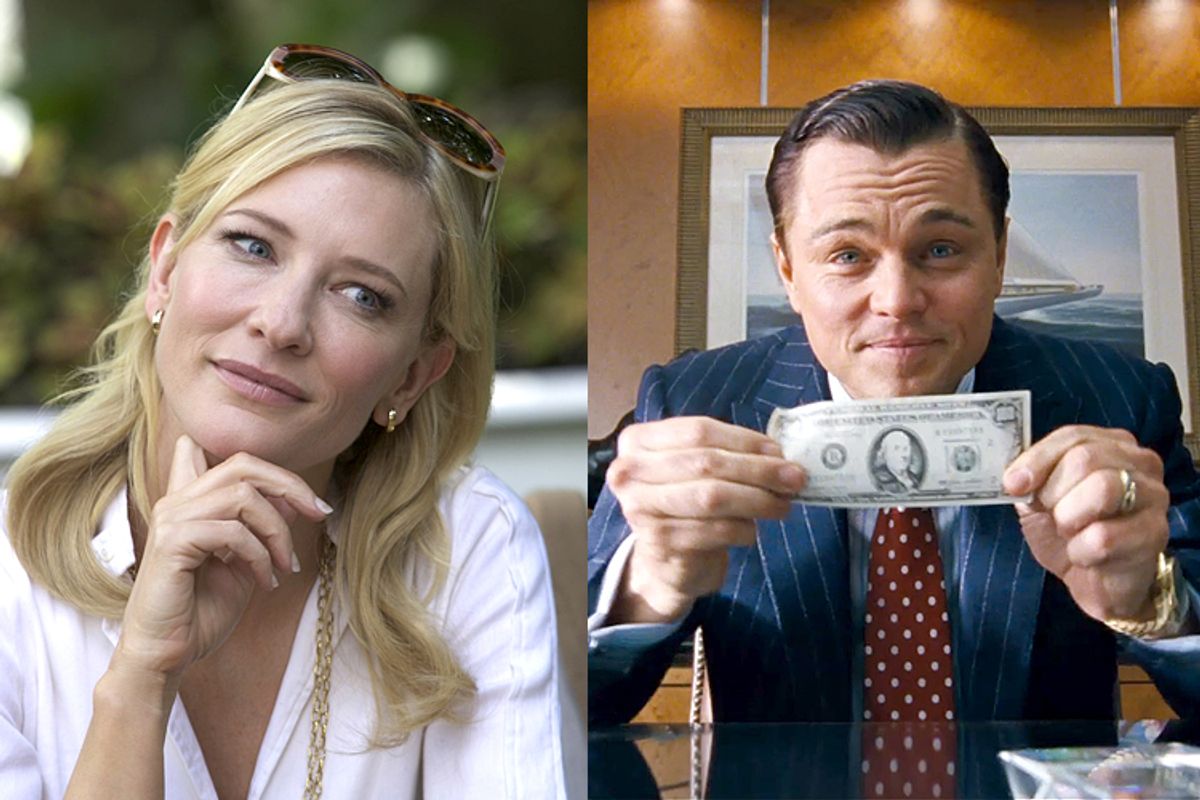 Cate Blanchett in "Blue Jasmine," Leonardo Dicaprio in "The Wolf of Wall Street"    